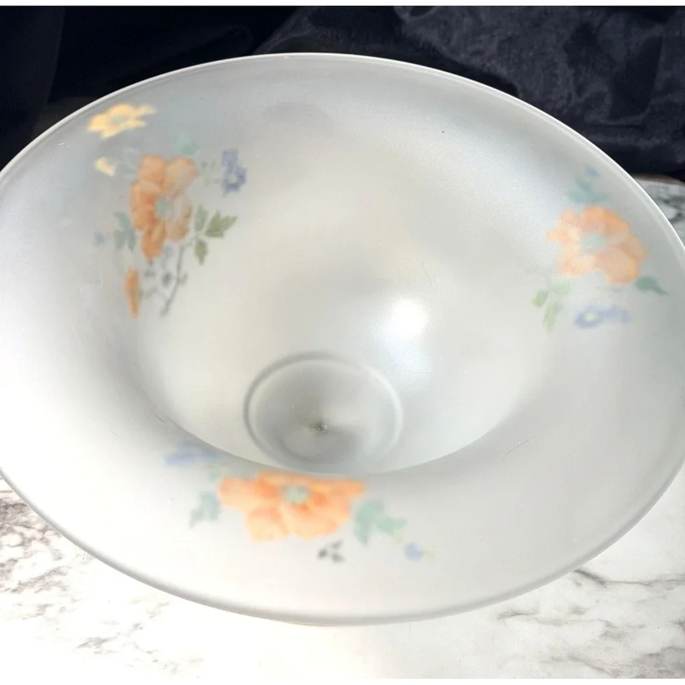 FROSTED SATIN GLASS PEDESTAL CANDY/CENTER BOWL‎ WITH HANDPAINTED FLOWERS (2797)